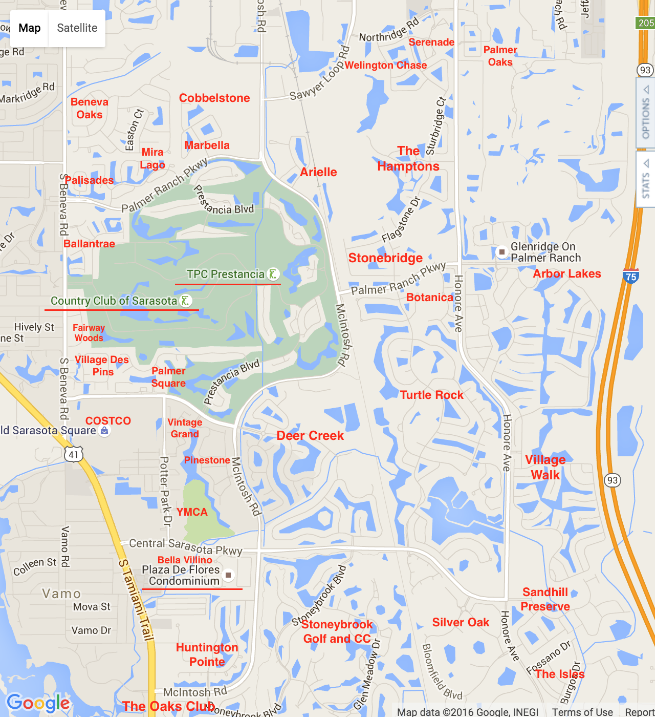 Map of Palmer Ranch Homes and Villas for Sale with SaraSellsSarasota.com